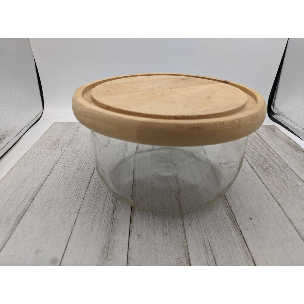 Glass Food Storage Serving Bowl 6" w/ Natural Wood Serving Tray Lid 1749 Cheese